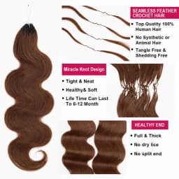 Miracle Knots #4 Chocolate Brown Body Wave Crochet Hair Extensions Pre Separated Feather Knotless Invisible Boho Braiding Hair 100% Human Hair Reusable Virgin Remy Soft Natural Wavy Easy Install For Women
