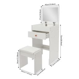 Vanity Dressing Table with Mirror and Stool 15.8" White Compact Storage Desk for Bedroom Dormitory Studio Apartment