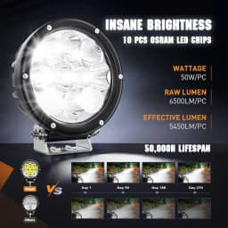 Nilight Pro Series 5.7 Inch Round LED Driving Offroad Light 50W 6500LM Spot & Flood Beam, IP68 Off-Road Light with 16AWG DT Wiring Harness for ATV, UTV, SUV, Motorcycle, Truck & Boat