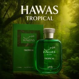 Hawas Tropical Men Eau De Parfum 100ml Coconut Fig Mint Scent Coconut Water Ginger Fig Leaf Opening Sandalwood Tonka Bean Musk Base for Summer Beach Daily Gift for Him