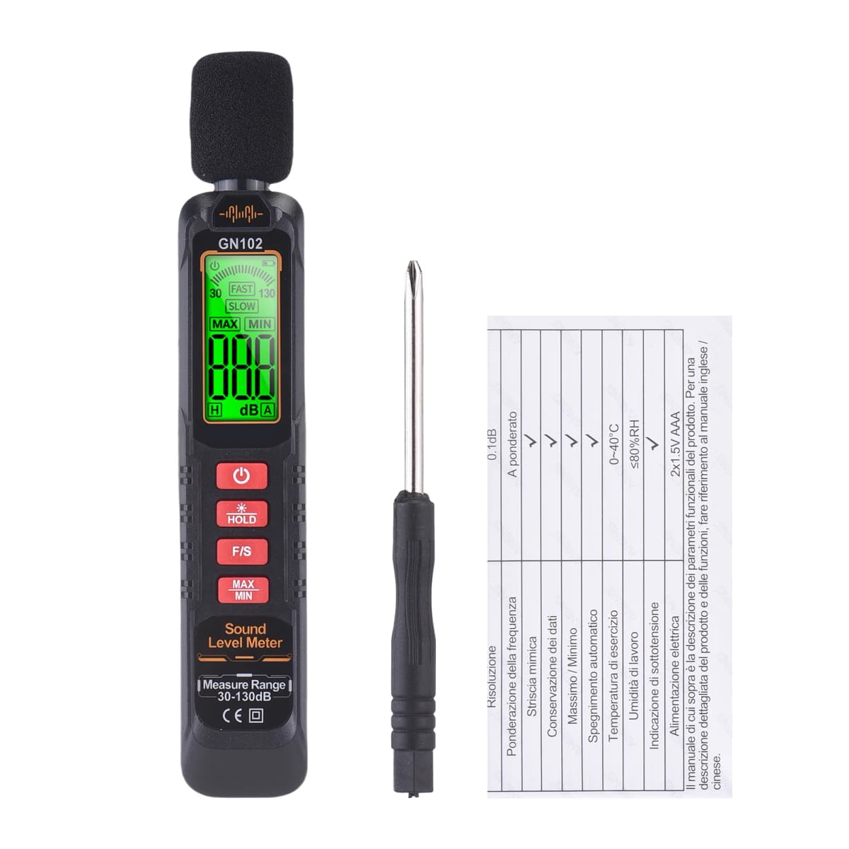 Digital Decibel Meter Sound Level Meter 30-130dB Noise Tester with LCD Screen Data Hold Auto Power Off Portable Sound Meter