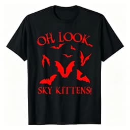 Oh Look Sky Kittens Funny Bat Graphic T‑Shirt, Humorous Halloween Spooky Tee for Men Women