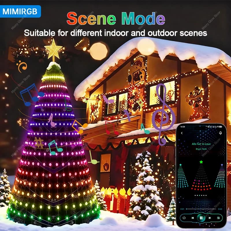 Smart Christmas Tree LED String Lights with Star Topper,Bluetooth APP Control Timer Music Sync Christmas Decoration Lights
