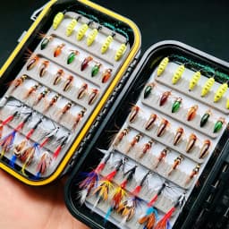 Fly Fishing Flies Kit-2 Boxes Bundle(Total 82Pcs Flies)Fly Assortment Trout Bass Fishing with Fly Box with Dry/Wet Flies, Nymphs