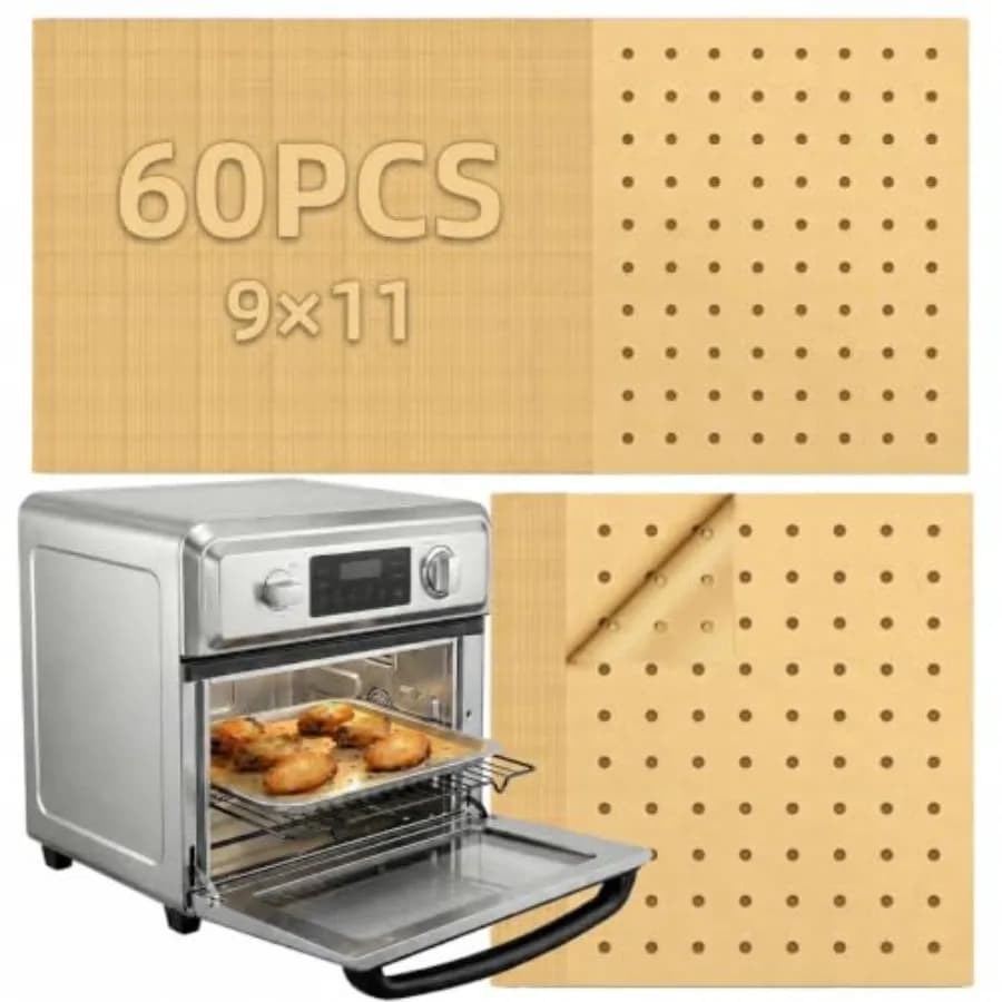 Air Fryer Liners for Kitchen Use, Unbleached Parchment Paper, Natural Brown, Non-Stick Heat-Resistant up to 428F, 9x11 Inch Rec