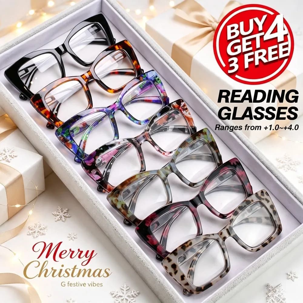 7-Piece Lady's Reading Glasses with Spring Hinges - Retro Style, Comfortable Fit, 1.0 to 4.0 Magnification, Print Design, Durable PC Frame for Women in Everyday Use, Everyday Glasses, Fashion Glasses, Christmas and Halloween Metal Hinges