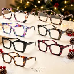 7-Piece Lady's Reading Glasses with Spring Hinges - Retro Style, Comfortable Fit, 1.0 to 4.0 Magnification, Print Design, Durable PC Frame for Women in Everyday Use, Everyday Glasses, Fashion Glasses, Christmas and Halloween Metal Hinges