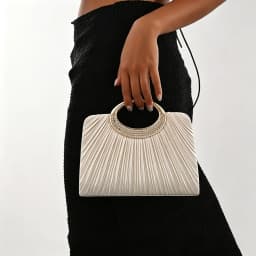 Women Pleated Evening Bag Rhinestone Metal Ring Handle Clutch Purse Removable Chain Shoulder Crossbody Handbag For Wedding Party Prom