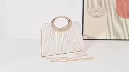 Women Pleated Evening Bag Rhinestone Metal Ring Handle Clutch Purse Removable Chain Shoulder Crossbody Handbag For Wedding Party Prom