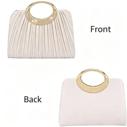 Women Pleated Evening Bag Rhinestone Metal Ring Handle Clutch Purse Removable Chain Shoulder Crossbody Handbag For Wedding Party Prom