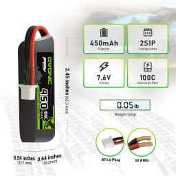 OVONIC 2S LiHV LiPo Battery 7.6V 450mAh 100C 2S1P Soft‑Case 4‑Pack with BT3.0 Plug for 2S Tinywhoop Brushless Quadcopter Micro FPV Drone