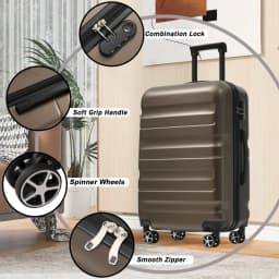 Hardshell ABS Luggage Set, 24-Inch Checked Suitcase with Spinner Wheels, Lightweight Travel Luggage with 2 Packing Cubes for Men & Women