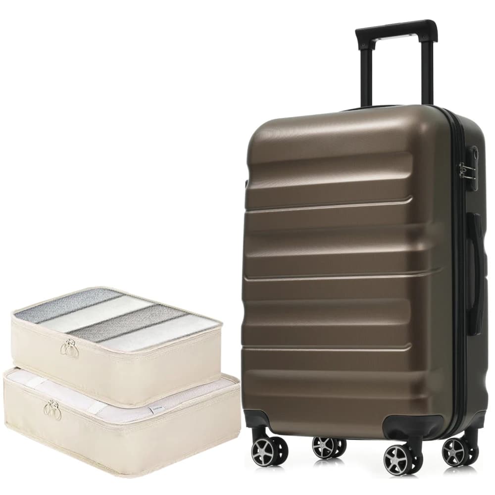 Hardshell ABS Luggage Set, 24-Inch Checked Suitcase with Spinner Wheels, Lightweight Travel Luggage with 2 Packing Cubes for Men & Women