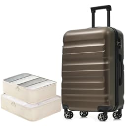 Hardshell ABS Luggage Set, 24-Inch Checked Suitcase with Spinner Wheels, Lightweight Travel Luggage with 2 Packing Cubes for Men & Women