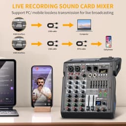 4-Channel Mixing Console for Home Audio, USB Sound Mixer Board with 99 DSP Effects, 48V Phantom Power and XLR Inputs, Perfect for Karaoke and Recording