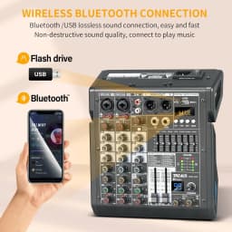 4-Channel Mixing Console for Home Audio, USB Sound Mixer Board with 99 DSP Effects, 48V Phantom Power and XLR Inputs, Perfect for Karaoke and Recording