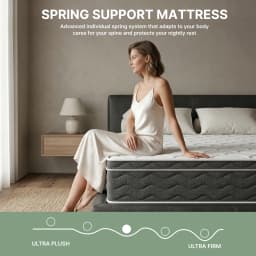 10/12/14 Inch Queen Hybrid Mattress – Fiberglass-Free & CertiPUR-US Certified, Medium Plush Feel with Superior Motion Isolation, Mattress-in-a-Box for Disturbance-Free Sleep