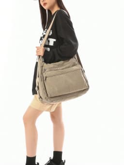 Vintage Washed Canvas Tote Bag With Multiple Pockets, Adjustable Shoulder Strap, Large Capacity Commuter Shoulder/Crossbody Bag, European And American Casual Style, Multi-Zipper Pockets, Casual Shopping Bag,College Messenger Bag sg260516171583332871764