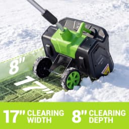 17 Inch Cordless Snow Shovel with Wheels Brushless Motor 2x21V 2 4.0Ah Batteries Dual Charger for Patio