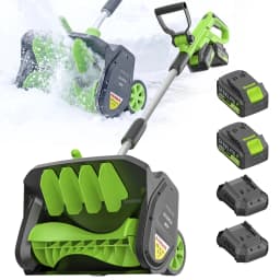17 Inch Cordless Snow Shovel with Wheels Brushless Motor 2x21V 2 4.0Ah Batteries Dual Charger for Patio