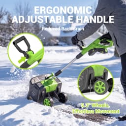 17 Inch Cordless Snow Shovel with Wheels Brushless Motor 2x21V 2 4.0Ah Batteries Dual Charger for Patio