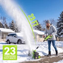 17 Inch Cordless Snow Shovel with Wheels Brushless Motor 2x21V 2 4.0Ah Batteries Dual Charger for Patio