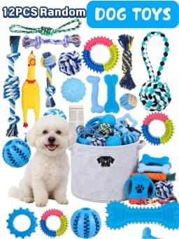 12pcs Durable Dog Toys, Random Styles & Materials, Large Size Chew Toys, Teeth Cleaning, Tug Of War, Boredom Relief, Encourage Interactive Play