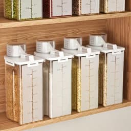 4‑Pcs Airtight Rice Storage Containers Set, 3‑5Lbs Clear Plastic Dry Food Flour Sugar Cereal Bin with Measuring Cup, Kitchen Pantry Organizer, Pet Dog Cat Food Dispenser