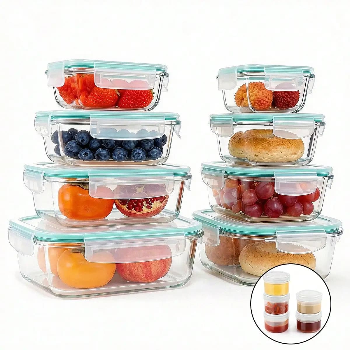8 Pcs Glass Bowls with Airtight Lids, Glass Food Storage Containers, Meal Prep Containers Lunch Boxes, Microwave Refrigerator Dishwasher Safe for Kitchen Food Storage