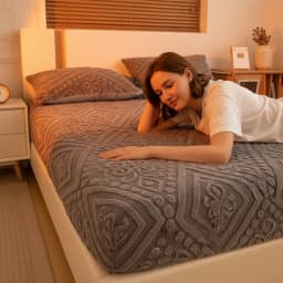 European Design Plush Embossed Fitted Sheet Thick Warm Mattress Protector Multiple Colors & Sizes Soft Comfortable Fabric for Autumn Winter Bedroom Machine Washable No Pillowcases