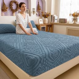 European Design Plush Embossed Fitted Sheet Thick Warm Mattress Protector Multiple Colors & Sizes Soft Comfortable Fabric for Autumn Winter Bedroom Machine Washable No Pillowcases