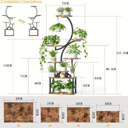 8-Tier Indoor Plant Stand with Grow Lights Adjustable Wooden Shelves Full Spectrum Timer Space-Saving Flower Pot Holder for Living Room Bedroom Balcony
