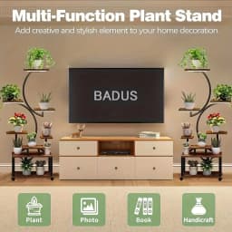 8-Tier Indoor Plant Stand with Grow Lights Adjustable Wooden Shelves Full Spectrum Timer Space-Saving Flower Pot Holder for Living Room Bedroom Balcony