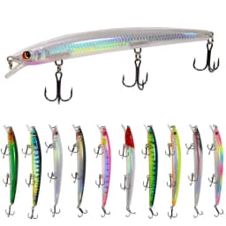 10pcs Laser Long Minnow Hard Bait Fishing Lure Swimbait 13.5cm 15g