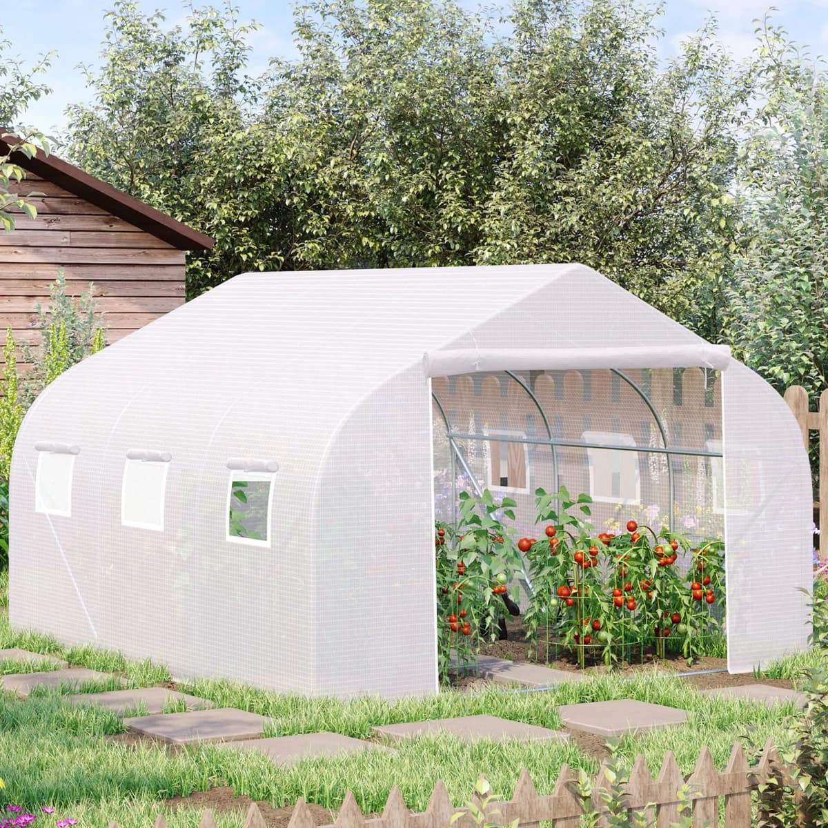 12' X 10' X 7' Large Walk-In Greenhouse, White, for Plant Gardening