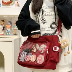 Japanese Ins Girl Soft Shoulder Bag Y2K JK Uniforms Transparent Ita Bag Student Commuting Tote Bag Large Capacity Shoulder Bag