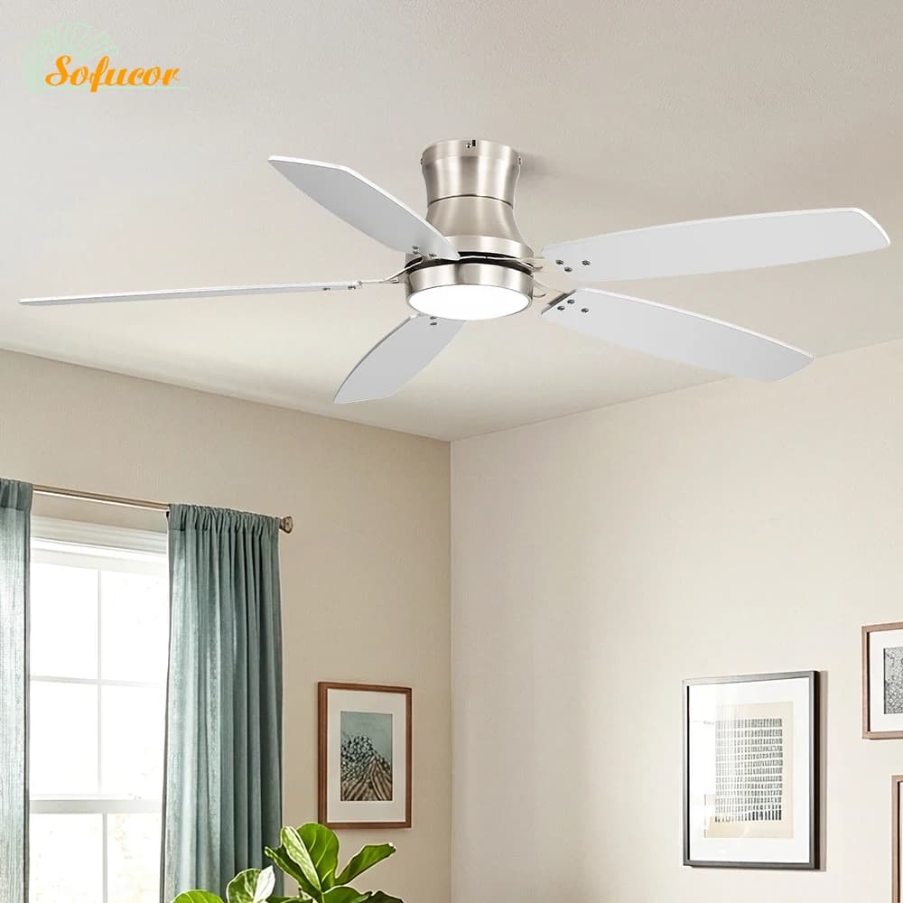 Sofucor 52 Inch Modern Flush Mount Ceiling Fan With DC Ceiling Fan Motor 6-Speed High Wind Speed With Remote Control for rooms