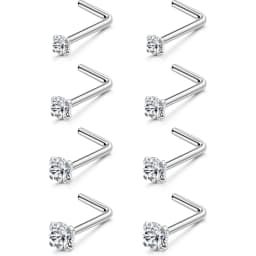 8PCS Hypoallergenic Titanium Nose Studs for Women Men 18G 20G Corkscrew & L Shape Studs CZ Nose Rings Nostril Rings Stud Screw Piercings Jewellery 1.5mm 2mm 2.5mm 3mm