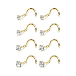 8PCS Hypoallergenic Titanium Nose Studs for Women Men 18G 20G Corkscrew & L Shape Studs CZ Nose Rings Nostril Rings Stud Screw Piercings Jewellery 1.5mm 2mm 2.5mm 3mm