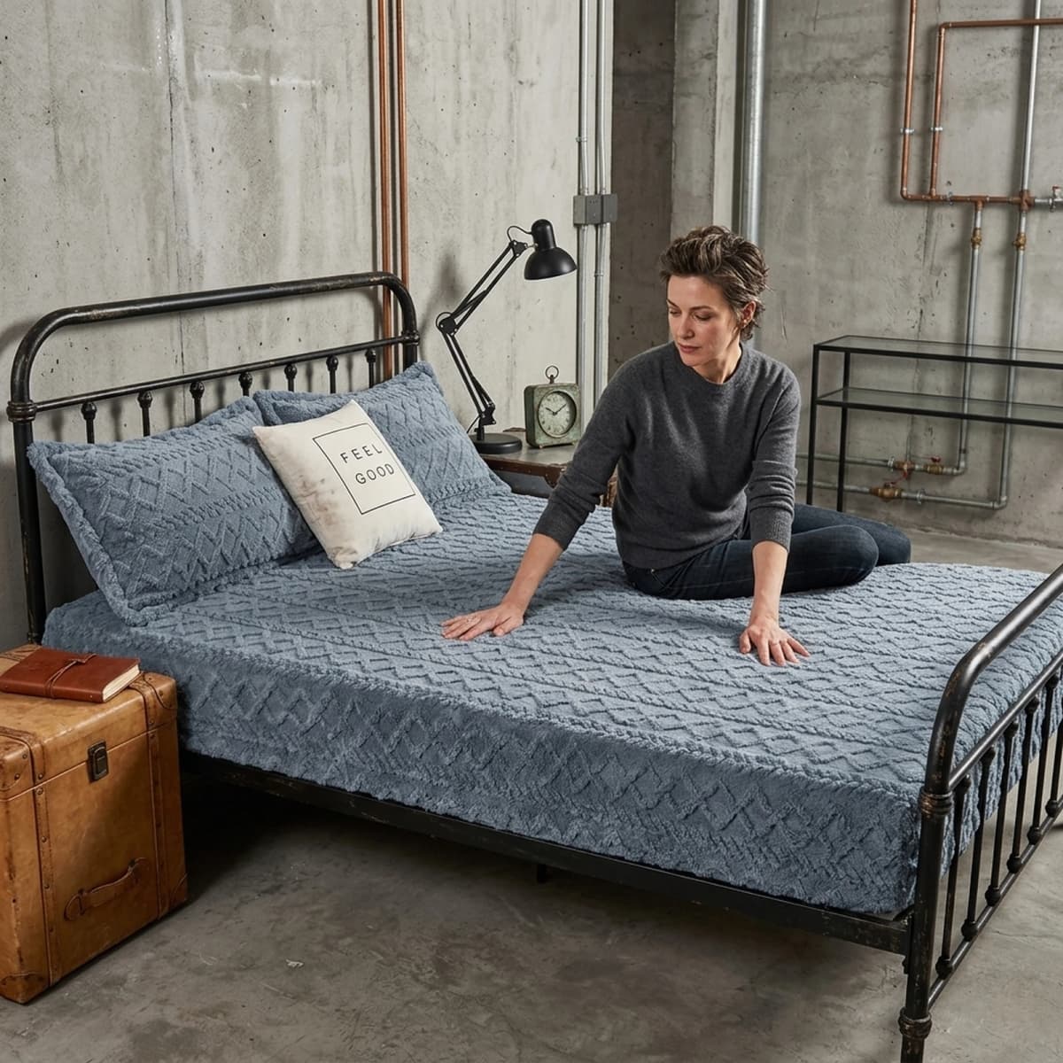 Tofu Fleece Fitted Sheet Queen Size Ultra Soft Plush Velvet Feel Cozy Warm Bedding Deep Pocket Elastic All Around