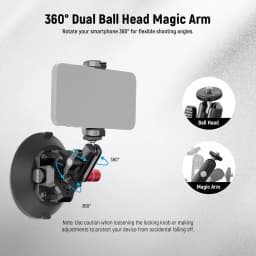 NEEWER 4.5" Suction Cup Camera Mount Ball Head Magic Arm, 1/4" 3/8" ARRI Quick Release Car Mount Phone Holder Action Camera Adapter for iPhone DJI Insta360