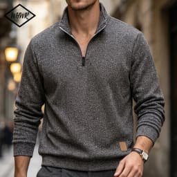 Men 1/4 Quarter Zip Pullover Sweatshirt Heather Mock Neck Top Contrast Zipper Casual Long Sleeve Sweater