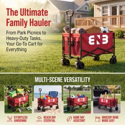 Heavy-duty all-terrain folding cart; foldable, multi-purpose cart suitable for camping, gardening, the beach, and shopping; features a gardening tool rack; sturdy handle design; durable wheels