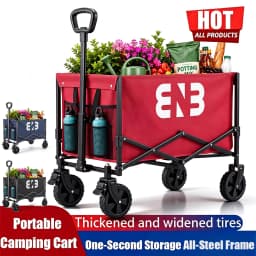 Heavy-duty all-terrain folding cart; foldable, multi-purpose cart suitable for camping, gardening, the beach, and shopping; features a gardening tool rack; sturdy handle design; durable wheels