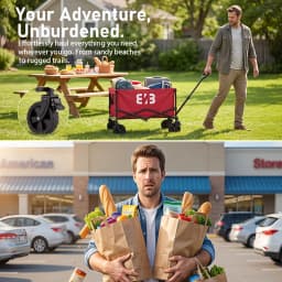 Heavy-duty all-terrain folding cart; foldable, multi-purpose cart suitable for camping, gardening, the beach, and shopping; features a gardening tool rack; sturdy handle design; durable wheels