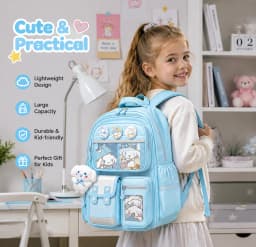 The Mesuca Kawaii Girls Backpack Cute Purple School Bag for Teens Aesthetic Bookbag with Plush Charm, Multi Pocket Lightweight Student Backpack for School Travel Daily Use