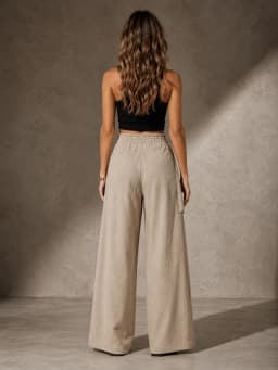 Women Wrap Front Linen Wide Leg Pants, High Waist Elastic Back Waist Culottes with Pockets, Casual Loose Fit Trousers for Summer Beach Daily Streetwear