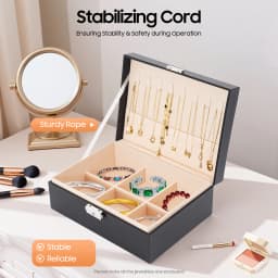 2‑Tier Jewelry Organizer Box with Lock & Key, Black Velvet Interior Jewelry Storage Case, Portable Tabletop Jewelry Holder for Rings, Earrings, Necklaces, Bracelets, Watches