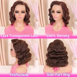 250% Density Chocolate Brown Bob Wigs Body Wave Human Hair 13x4 Lace Frontal Wigs Pre Plucked 100% Virgin Human Hair Color#4 Dark Brown Loose Wavy Lace Frontal Bob Wigs For Women