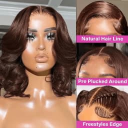 250% Density Chocolate Brown Bob Wigs Body Wave Human Hair 13x4 Lace Frontal Wigs Pre Plucked 100% Virgin Human Hair Color#4 Dark Brown Loose Wavy Lace Frontal Bob Wigs For Women